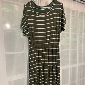 Rev and J Olive Green Striped XL Midi Dress